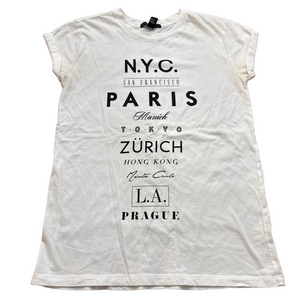 Forever 21 White City Print Short Sleeve Tee S